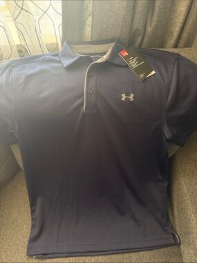 Under Armour Men's Polo Shirt - Dark Blue with Gray Logo